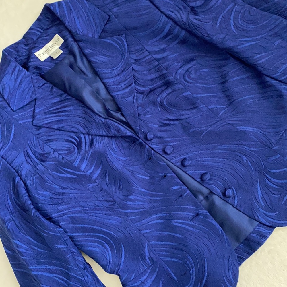 {VTG} John Meyer of Norwich | Metallic Jacquard Jacket Skirt Set Royal Blue (8) - Picture 6 of 16